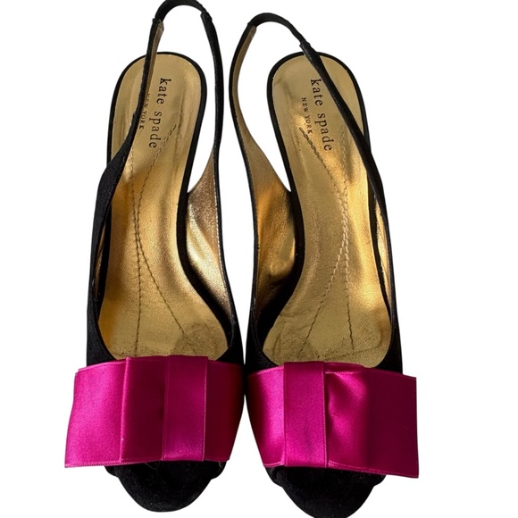 Kate Spade Sling Back Open Toe Black Heels Pink Bow    Sz 8 - Picture 4 of 8